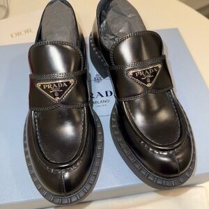 Prada brushed platform loafers black leather